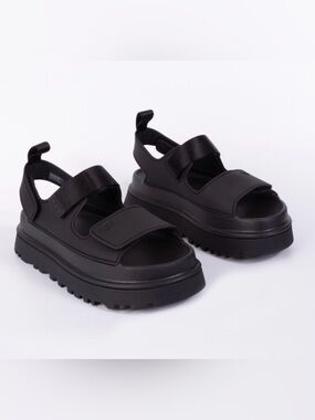 NEW UGG GOLDENGLOW Chunky Black Velcro Platform Sandals SZ 10